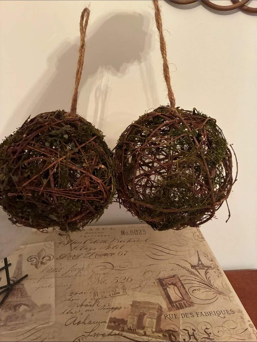 Natural Moss and Twig Decorative Spheres - Green & Brown
